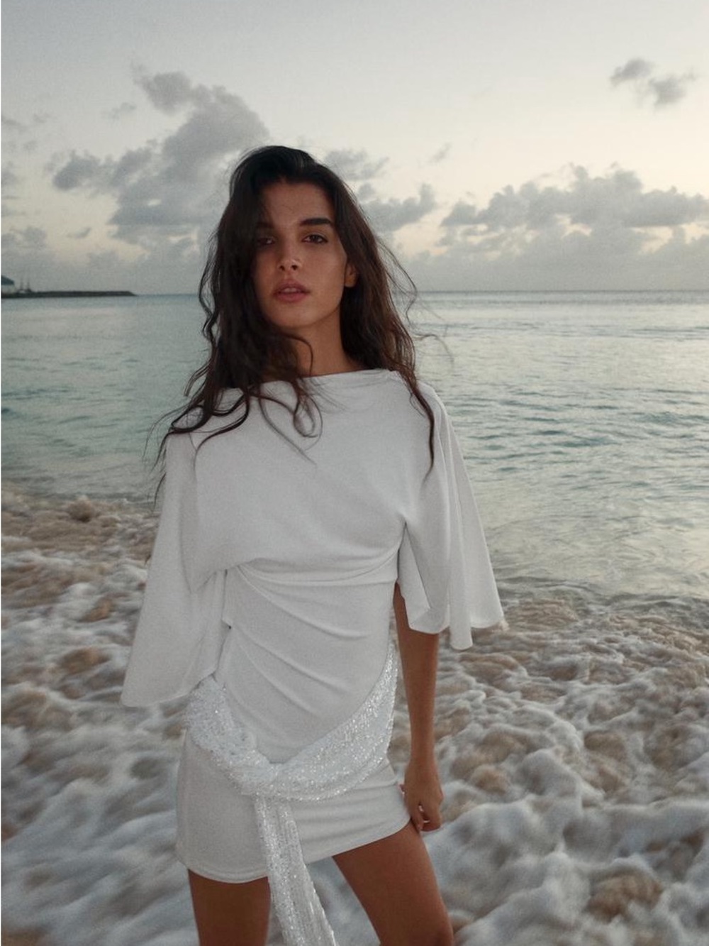 Zara White Sequined Sash Swim Cover-Up Dress